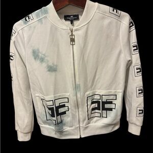 Elizabetta Franchi Italy White Zip-Up Jacket with Black Logo size S like new